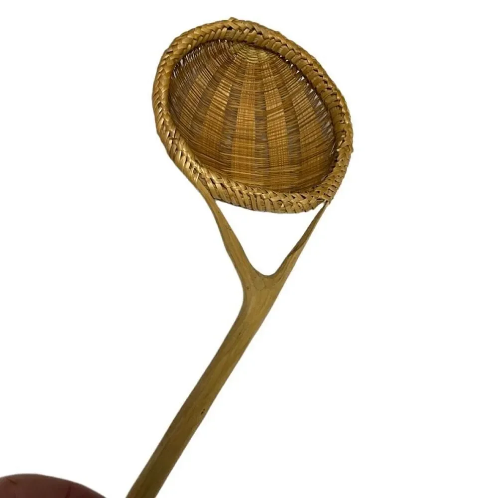 Vintage hand & carved woven bamboo rice strainer or colander.